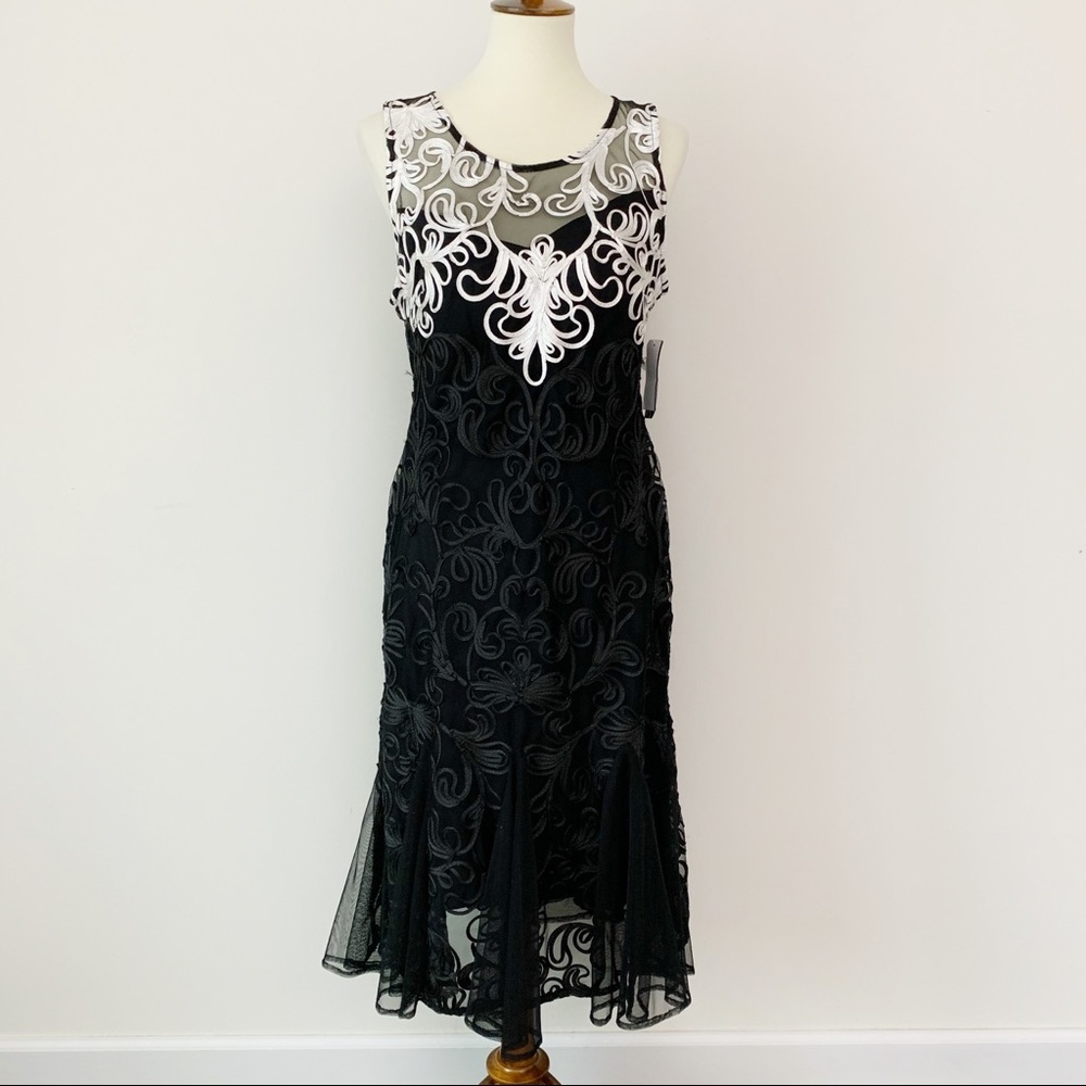 R and M Richards Formal Midi Dress Black White